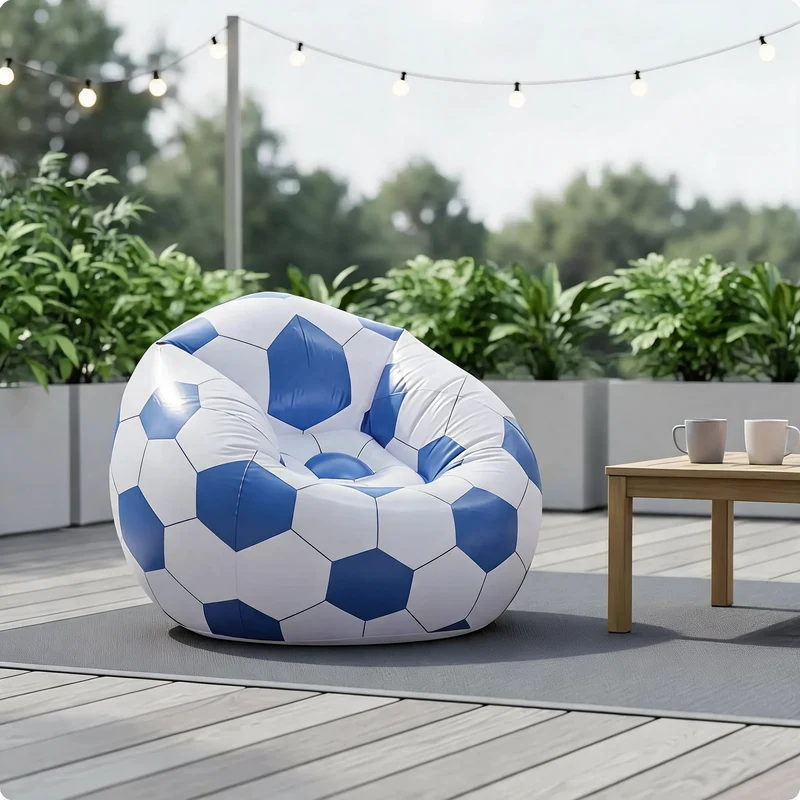 Pouf Gonflable Extérieur Football Bleu – Le Score