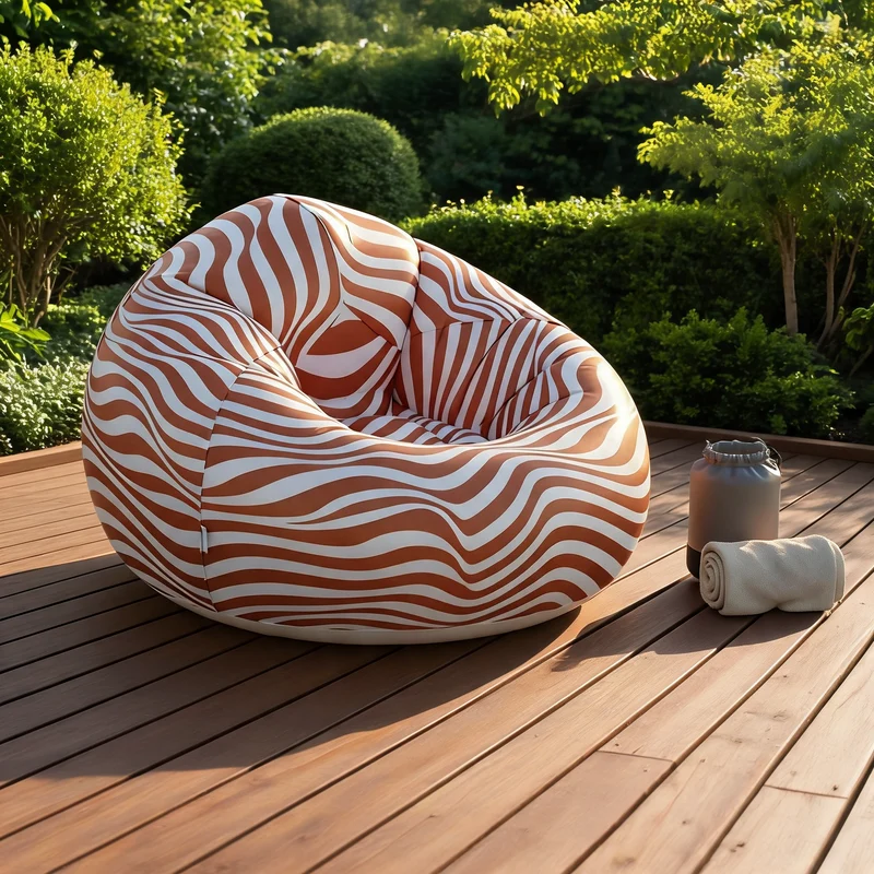 Pouf Gonflable Rayé Orange – L'Éclat