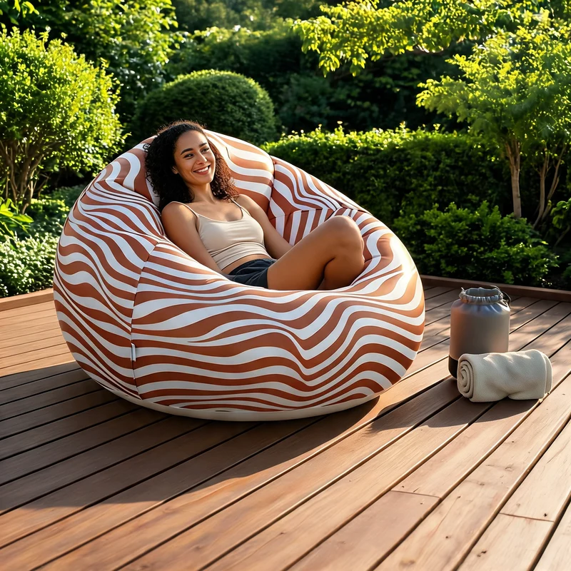 Pouf Gonflable Rayé Orange – L'Éclat