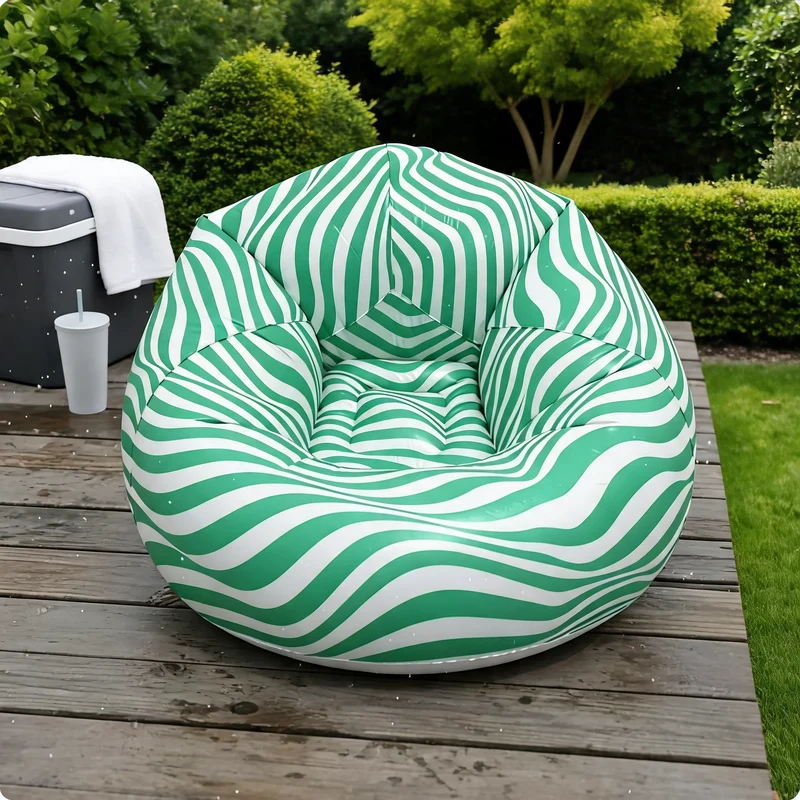Pouf Gonflable Jardin Rayé Vert – L'Éclat