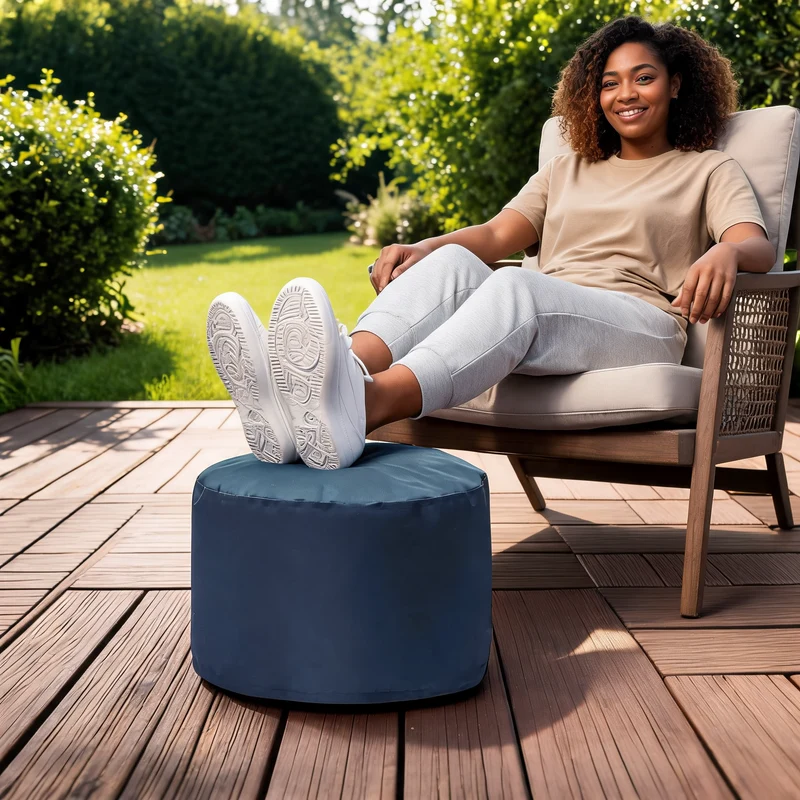Pouf Jardin Imperméable Bleu Marine – Le Nomad