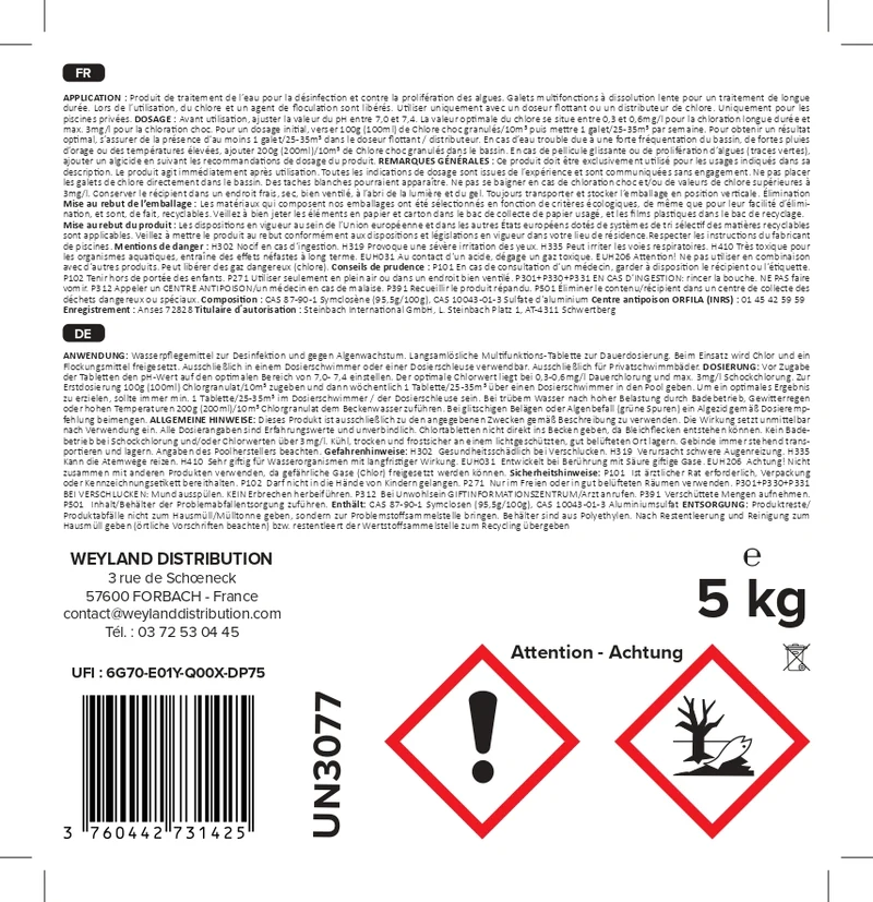 Chlore multifonction en galets 200 g 5 kg Aqualyn