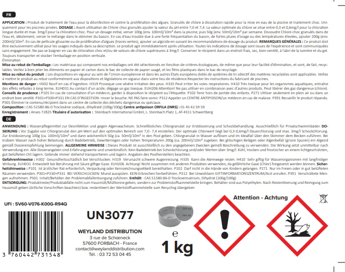 Chlore choc granulé 1 kg Aqualyn