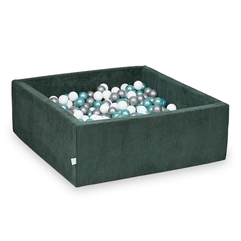 Piscine à balles carrée 110x110x40 cm en velours côtelé Vert, 600 balles