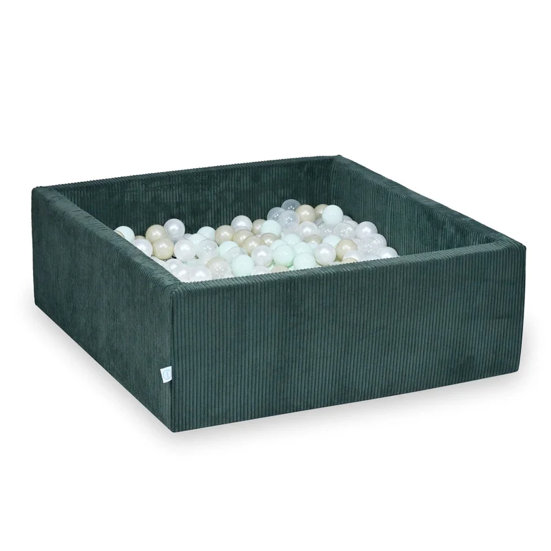 Piscine à balles carrée 110x110x40 cm en velours côtelé Vert, 600 balles