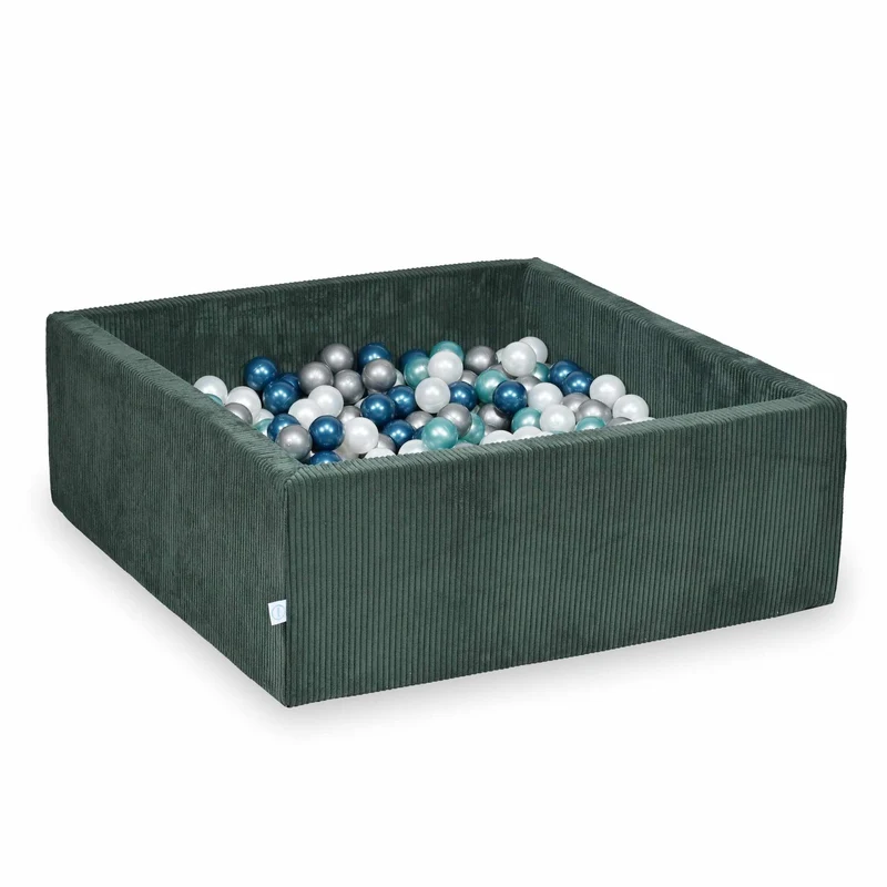 Piscine à balles carrée 110x110x40 cm en velours côtelé Vert, 600 balles