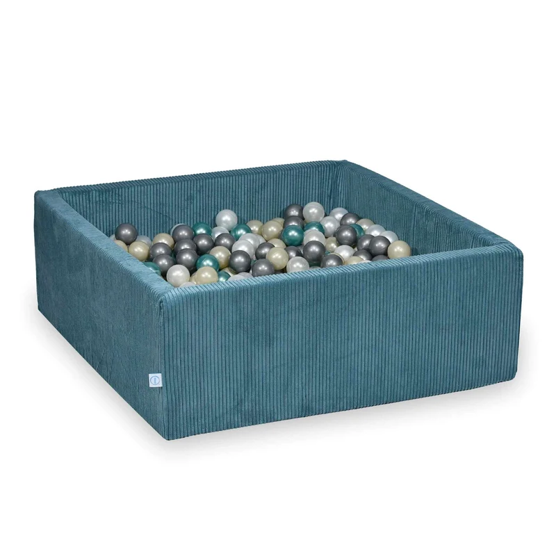 Piscine à balles carrée 110x110x40 cm en velours côtelé Bleu, 600 balles