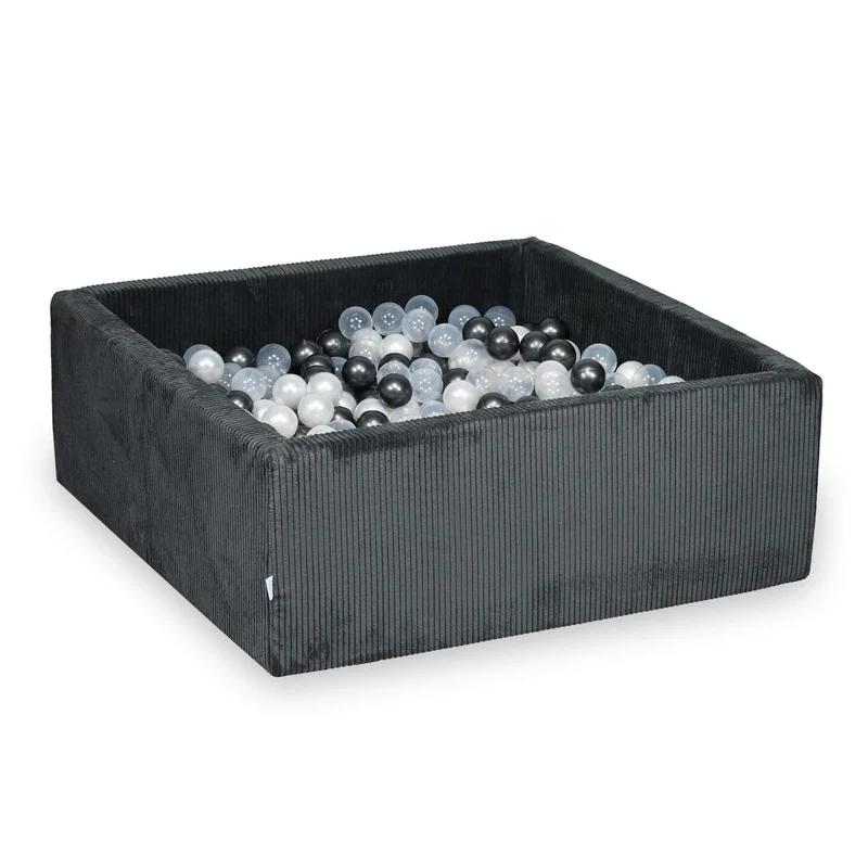 Piscine à balles carrée 110x110x40 cm en velours côtelé Graphite, 600 balles