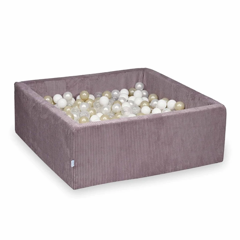 Piscine à balles carrée 110x110x40 cm en velours côtelé Lavende, 600 balles