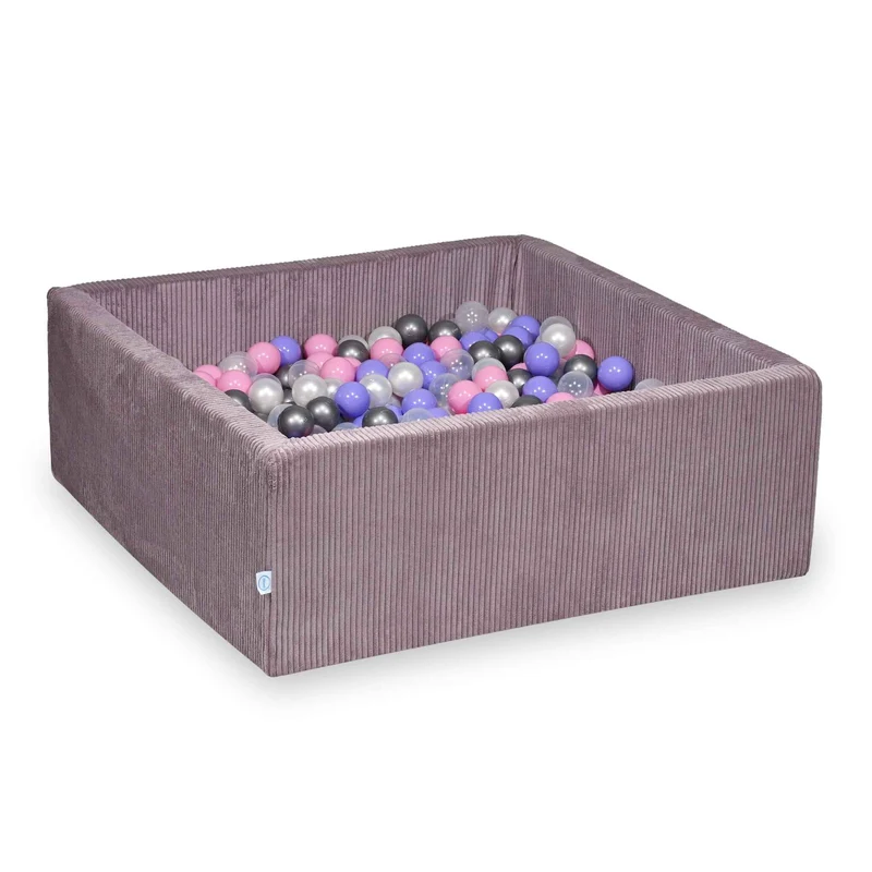 Piscine à balles carrée 110x110x40 cm en velours côtelé Lavende, 600 balles