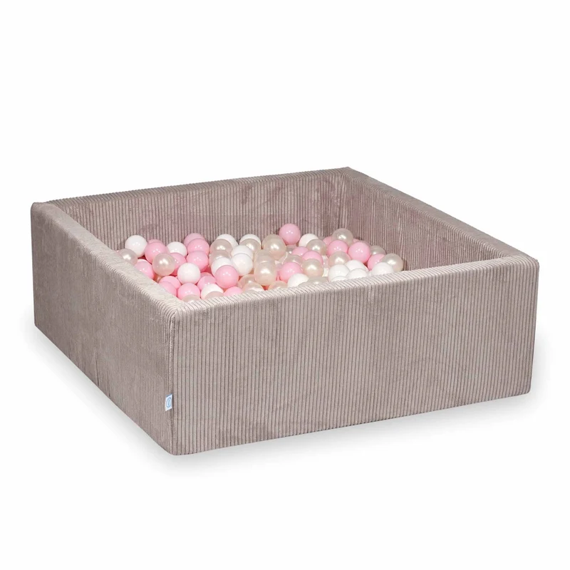 Piscine à balles carrée 110x110x40 cm en velours côtelé Rose clair, 600 balles