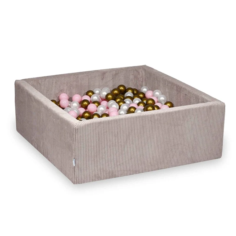 Piscine à balles carrée 110x110x40 cm en velours côtelé Rose clair, 600 balles