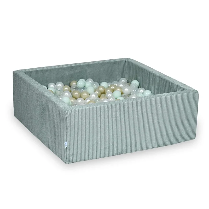 Piscine à balles carrée 110x110x40 cm en velours côtelé Menthe claire, 600 balles