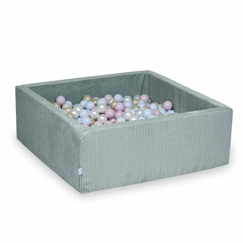 Piscine à balles carrée 110x110x40 cm en velours côtelé Menthe claire, 600 balles