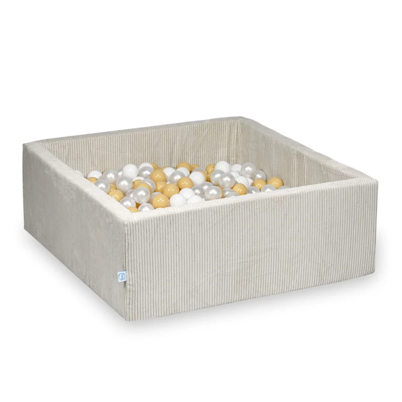 Piscine à balles carrée 110x110x40 cm en velours côtelé Beige, 600 balles