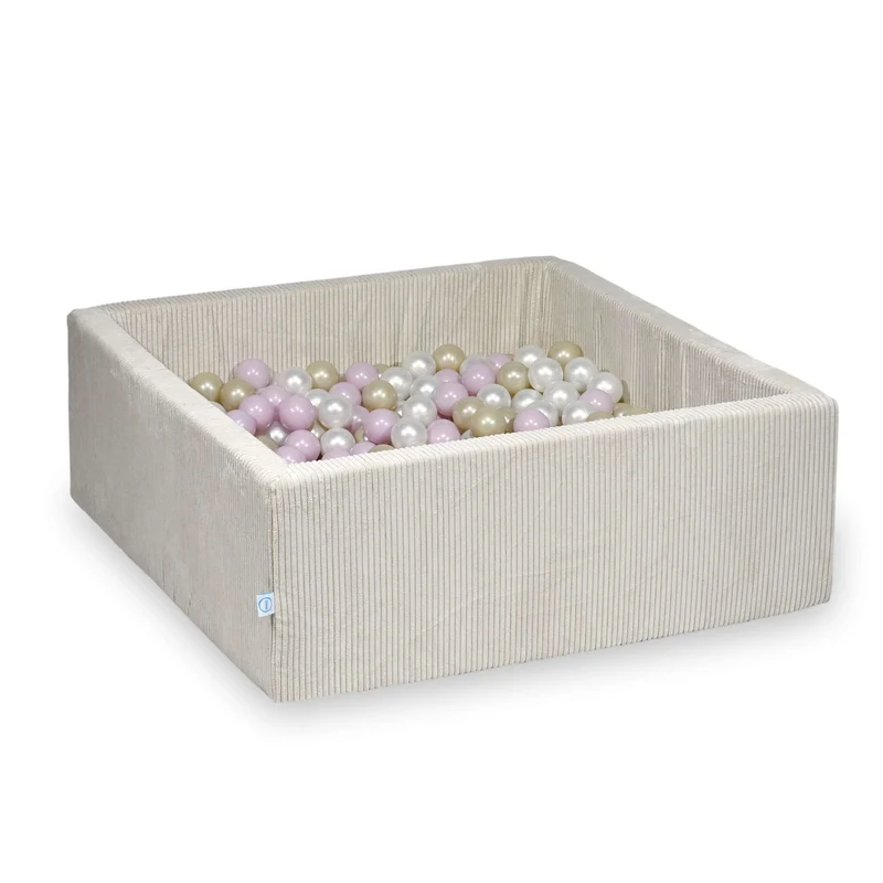 Piscine à balles carrée 110x110x40 cm en velours côtelé Beige, 600 balles