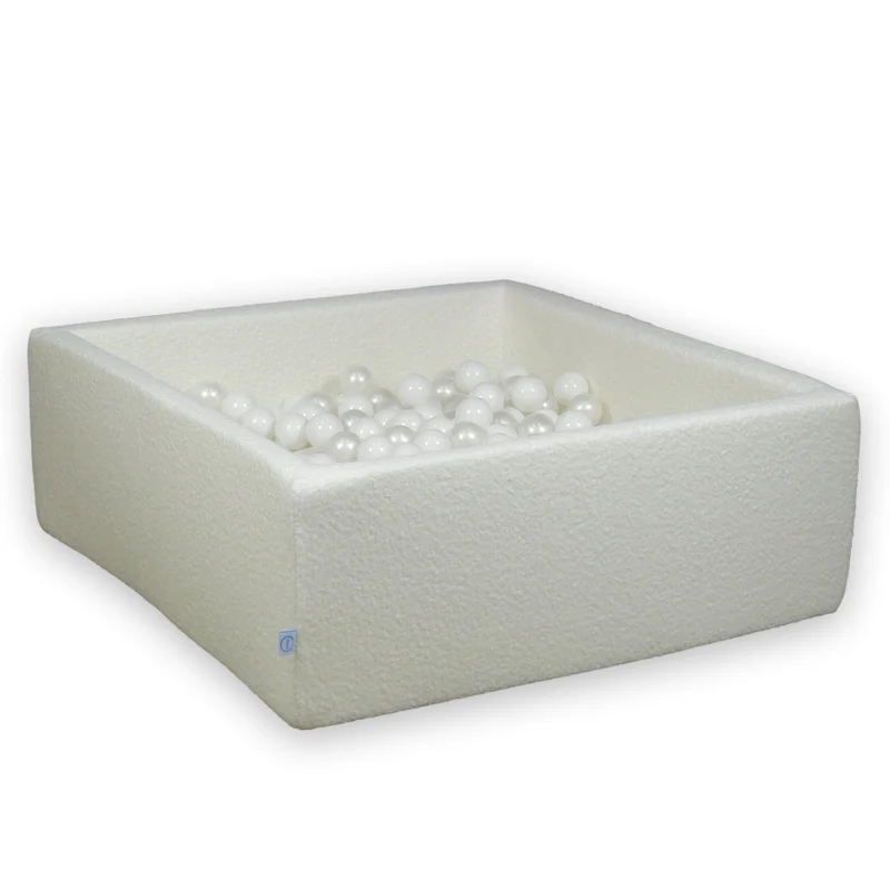 Piscine à balles carrée 110x110x40 cm en Bouclé Blanc, 600 balles