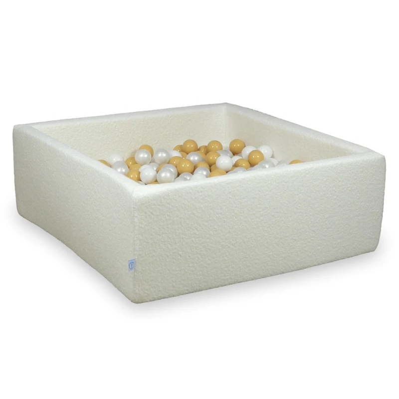 Piscine à balles carrée 110x110x40 cm en Bouclé Blanc, 600 balles
