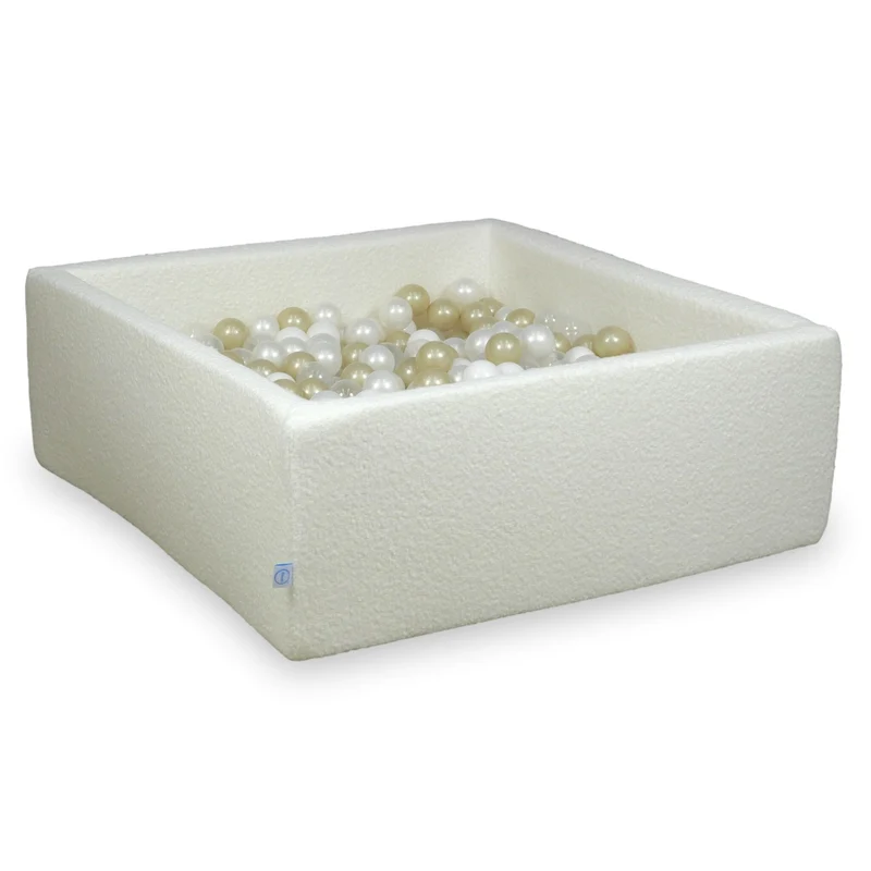 Piscine à balles carrée 110x110x40 cm en Bouclé Blanc, 600 balles