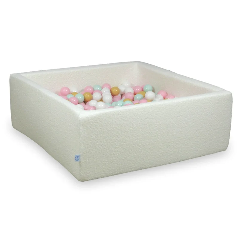 Piscine à balles carrée 110x110x40 cm en Bouclé Blanc, 600 balles