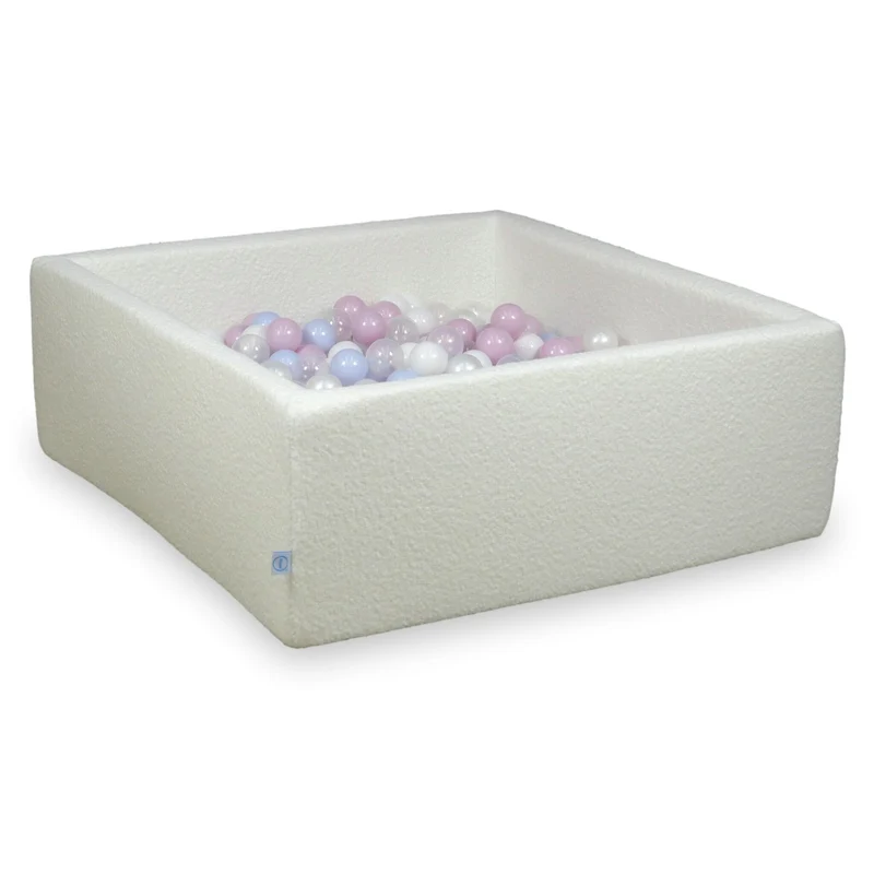 Piscine à balles carrée 110x110x40 cm en Bouclé Blanc, 600 balles