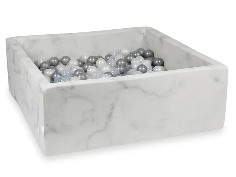 Piscine à balles carrée 110x110x40 cm en velours Marble, 600 balles