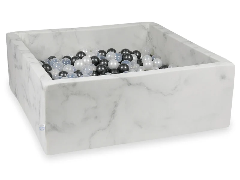 Piscine à balles carrée 110x110x40 cm en velours Marble, 600 balles