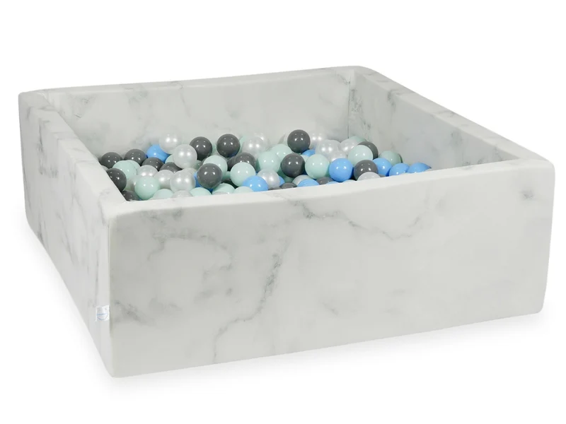 Piscine à balles carrée 110x110x40 cm en velours Marble, 600 balles