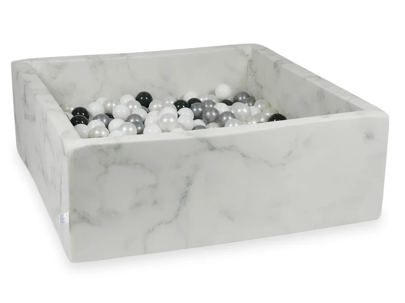 Piscine à balles carrée 110x110x40 cm en velours Marble, 600 balles