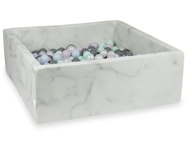 Piscine à balles carrée 110x110x40 cm en velours Marble, 600 balles