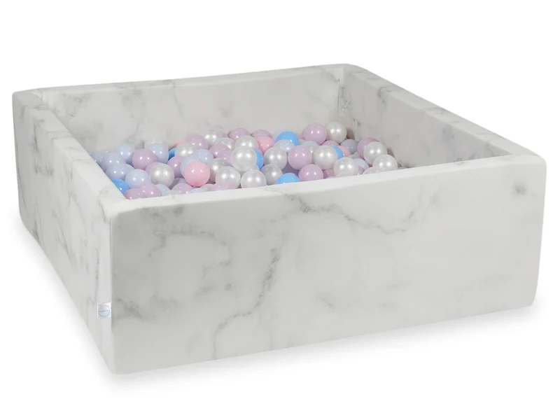 Piscine à balles carrée 110x110x40 cm en velours Marble, 600 balles