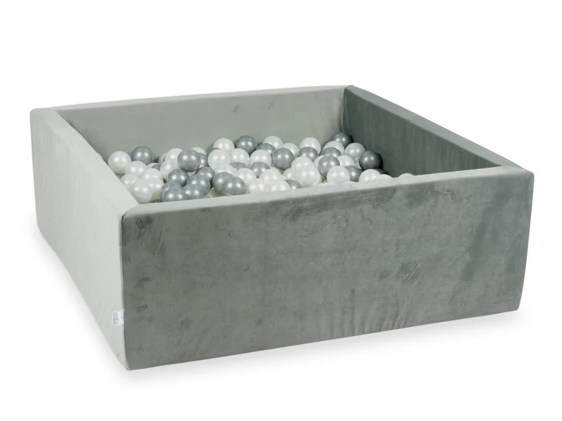 Piscine à balles carrée 110x110x40 cm en velours velvet Gris, 600 balles