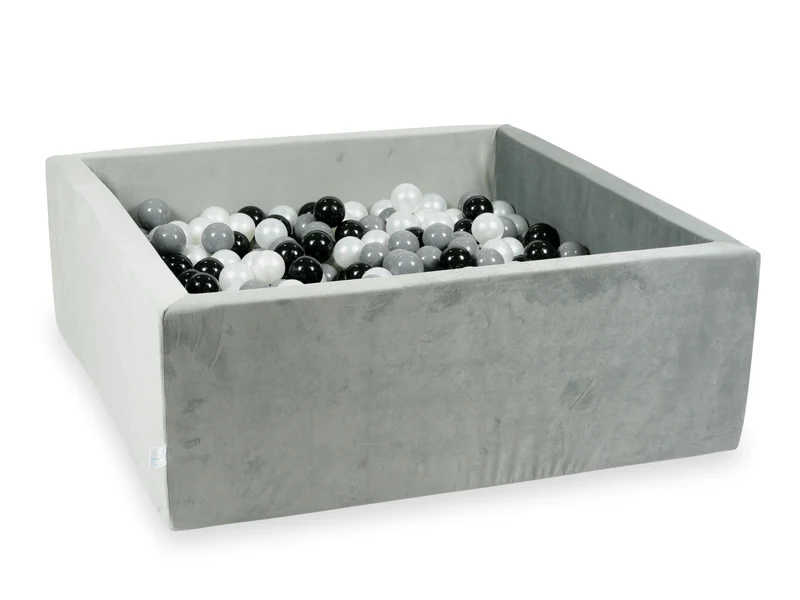 Piscine à balles carrée 110x110x40 cm en velours velvet Gris, 600 balles