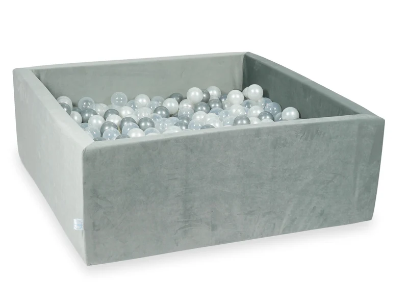 Piscine à balles carrée 110x110x40 cm en velours velvet Gris, 600 balles