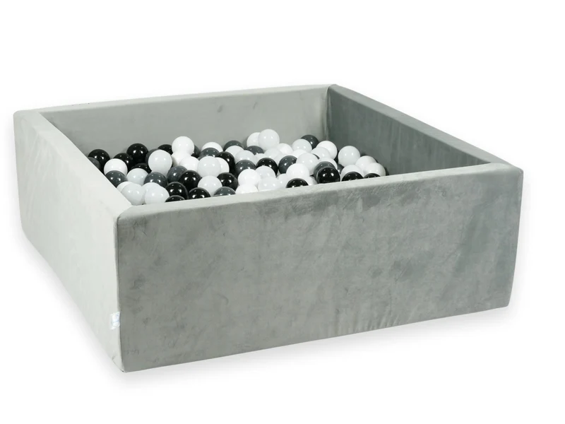 Piscine à balles carrée 110x110x40 cm en velours velvet Gris, 600 balles