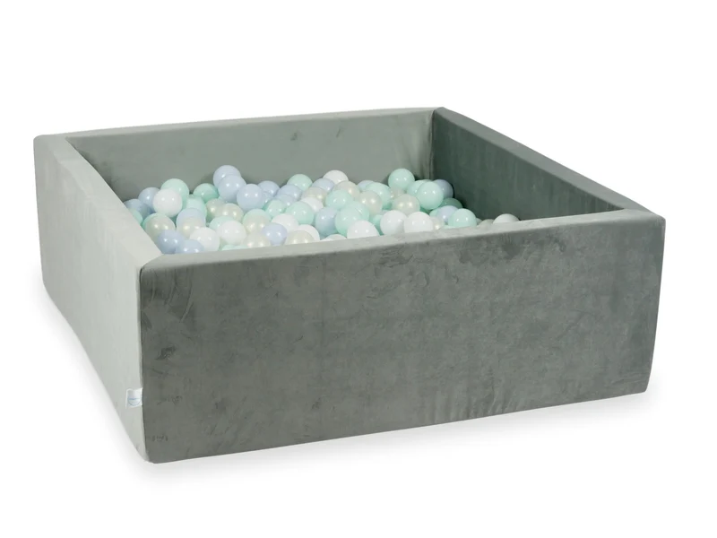 Piscine à balles carrée 110x110x40 cm en velours velvet Gris, 600 balles