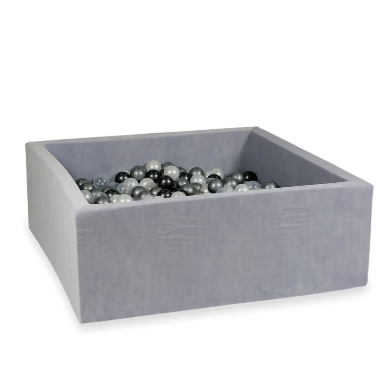Piscine à balles carrée 110x110x40 cm en velvet soft Gris Clair, 600 balles