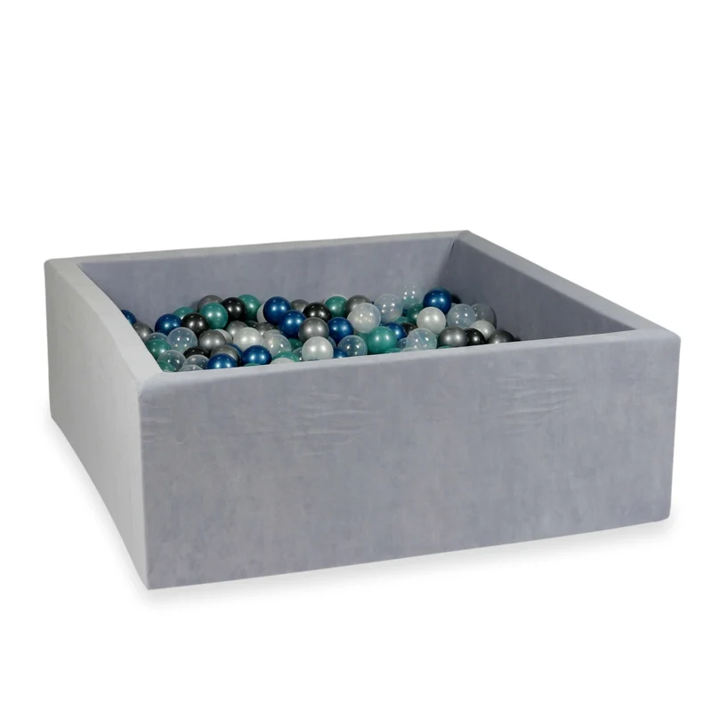Piscine à balles carrée 110x110x40 cm en velvet soft Gris Clair, 600 balles