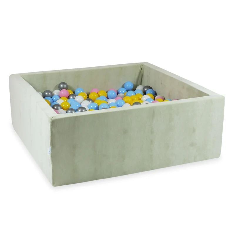 Piscine à balles carrée 110x110x40 cm en velvet soft Pistachio, 600 balles