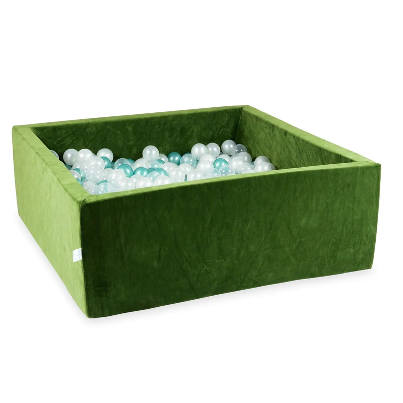 Piscine à balles carrée 110x110x40 cm en velvet soft Olive, 600 balles