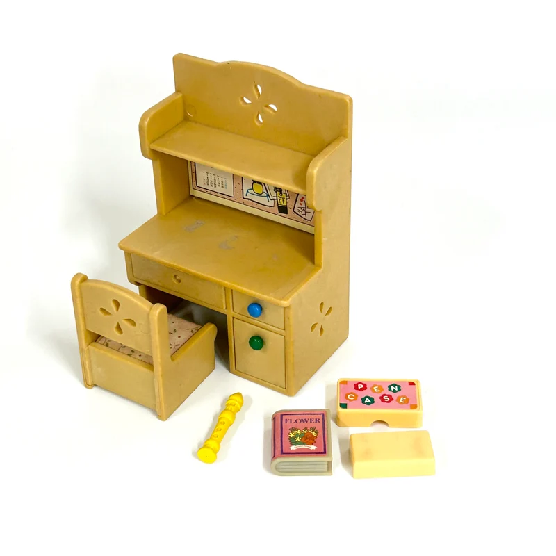 [used] Vintage Study Desk Set 1995 KA-68 Sylvanian Families Calico Critters