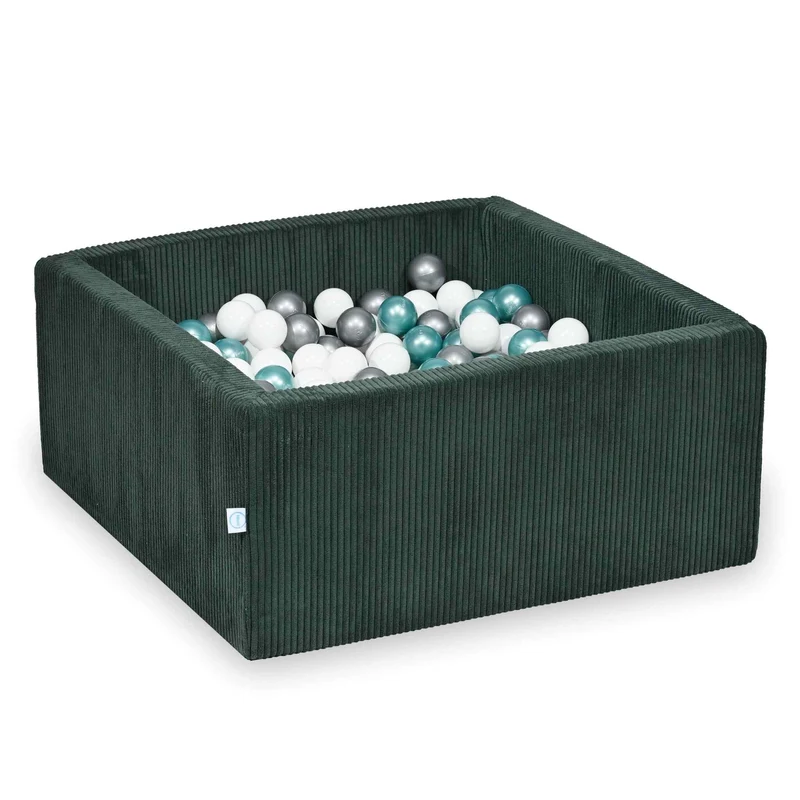 Piscine à balles carrée 90x90x40 cm en velours côtelé Vert, 400 balles