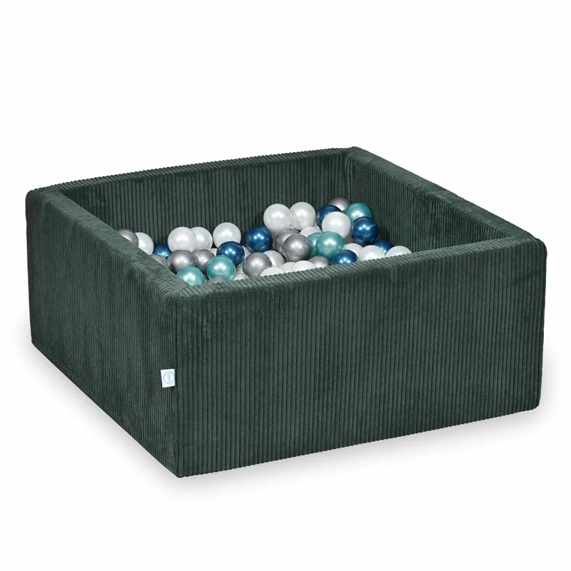 Piscine à balles carrée 90x90x40 cm en velours côtelé Vert, 400 balles