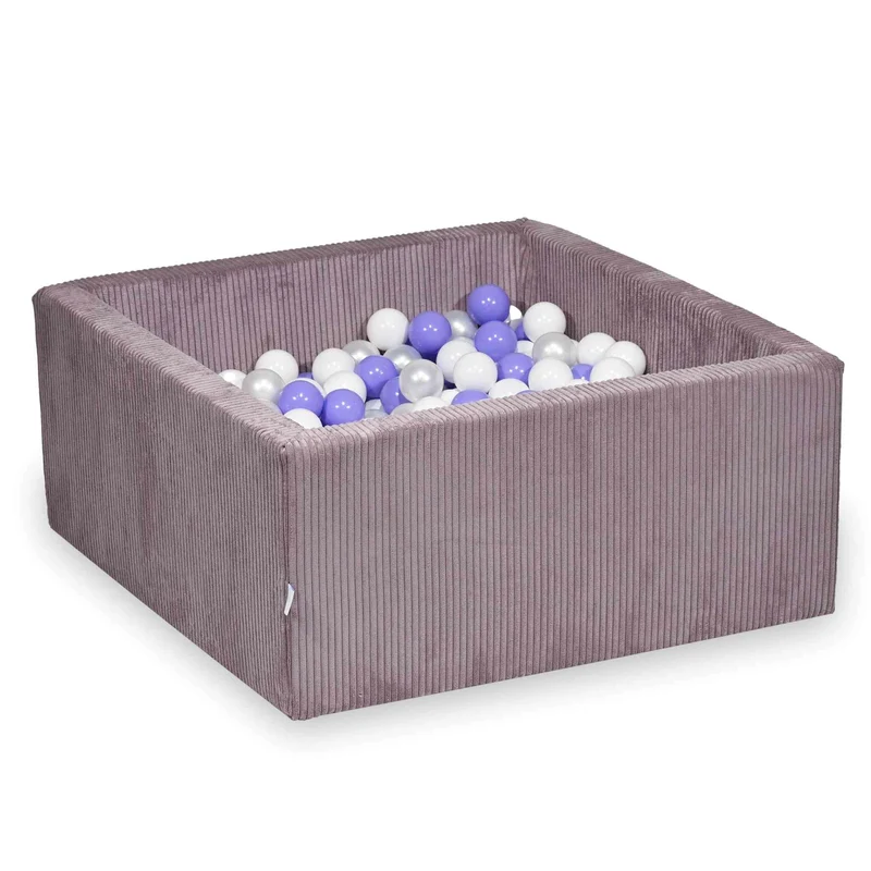 Piscine à balles carrée 90x90x40 cm en velours côtelé Lavende, 400 balles