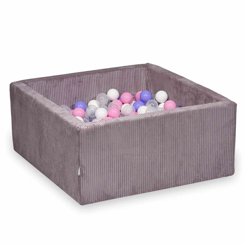 Piscine à balles carrée 90x90x40 cm en velours côtelé Lavende, 400 balles