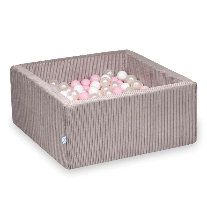 Piscine à balles carrée 90x90x40 cm en velours côtelé Rose clair, 400 balles