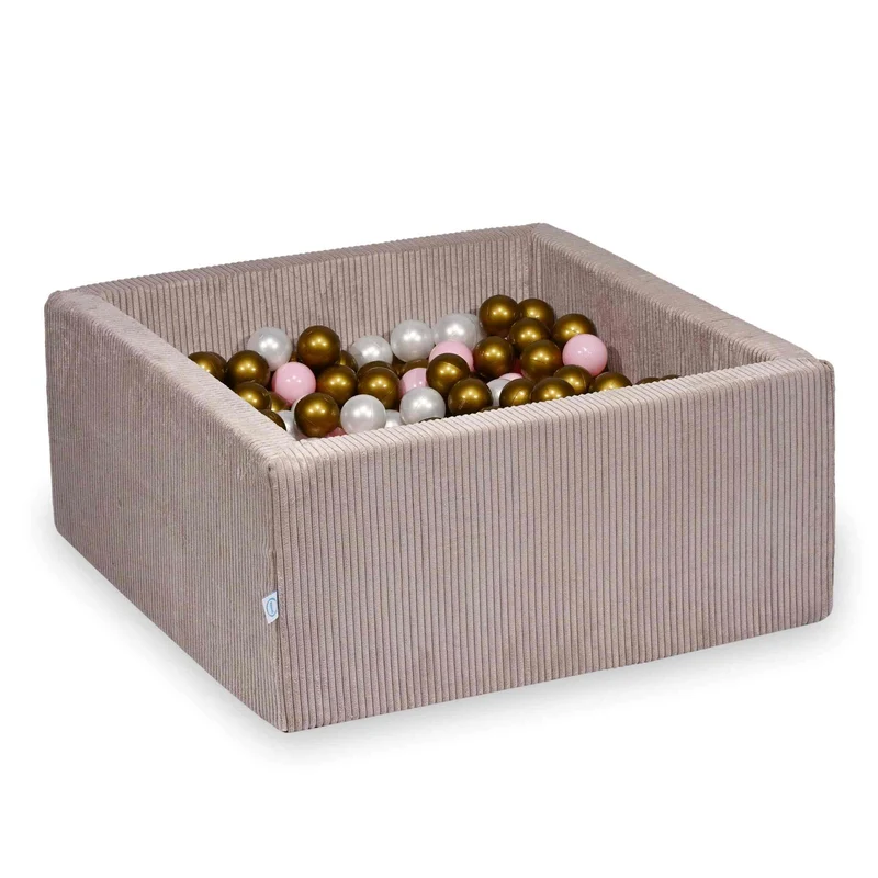 Piscine à balles carrée 90x90x40 cm en velours côtelé Rose clair, 400 balles