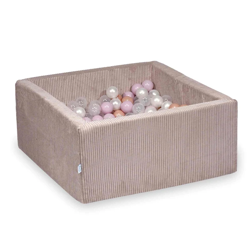 Piscine à balles carrée 90x90x40 cm en velours côtelé Rose clair, 400 balles