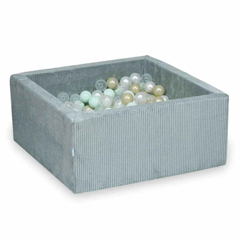 Piscine à balles carrée 90x90x40 cm en velours côtelé Menthe claire, 400 balles
