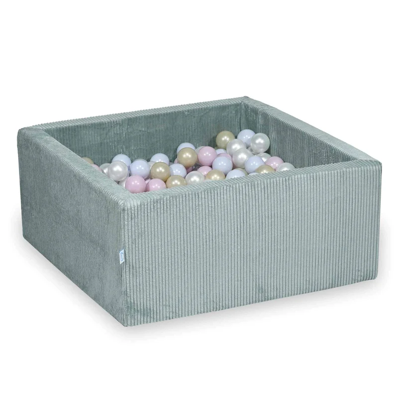 Piscine à balles carrée 90x90x40 cm en velours côtelé Menthe claire, 400 balles